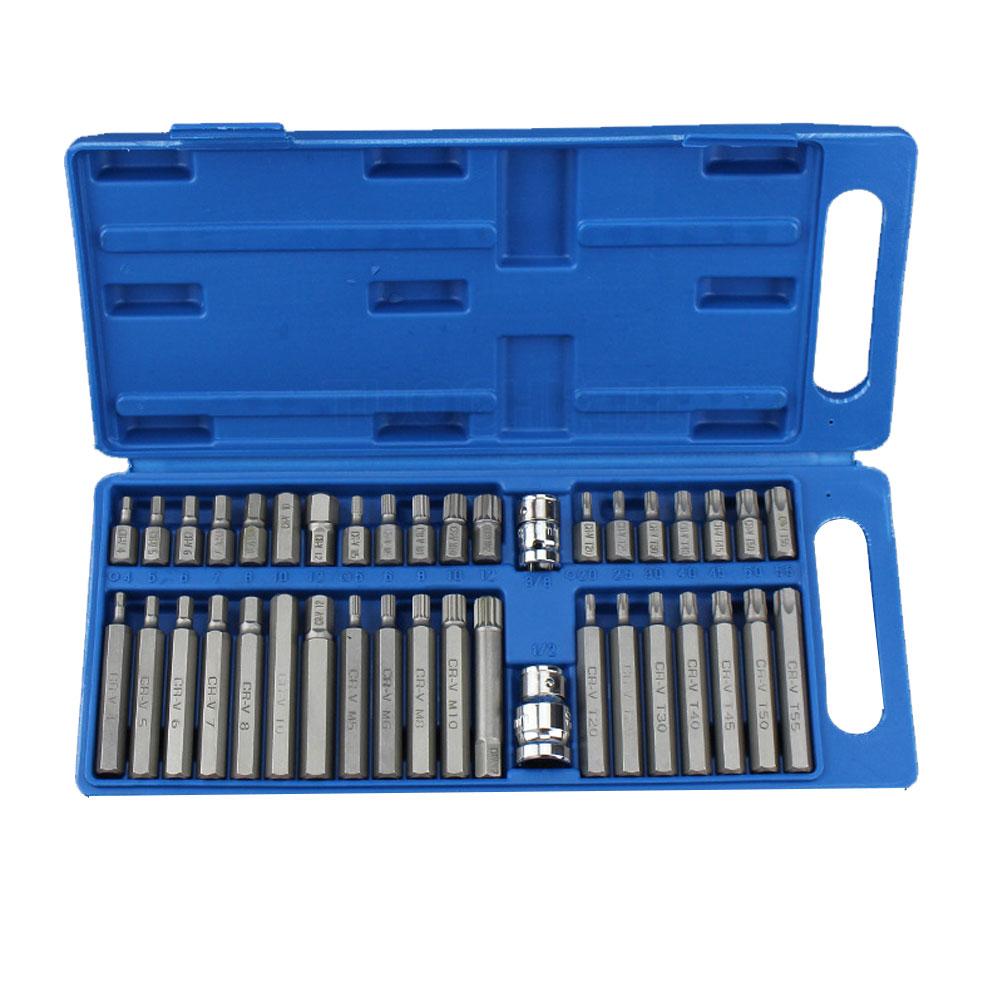 Automotive 40pcs Allen Key Socket Bit Torx Star Spline Hex Set 3/8"+1/2" Drive Long Deep Sockets