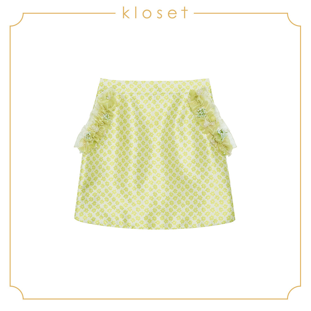 Kloset Jacquard Mini Skirt With Detail At Pocket (RS19-S001) เสื้อผ้าผู้หญิง เสื้อผ้าแฟชั่น กระโปรงแฟชั่น กระโปรงสั้น สี สีเขียว สี สีเขียวไซส์ M