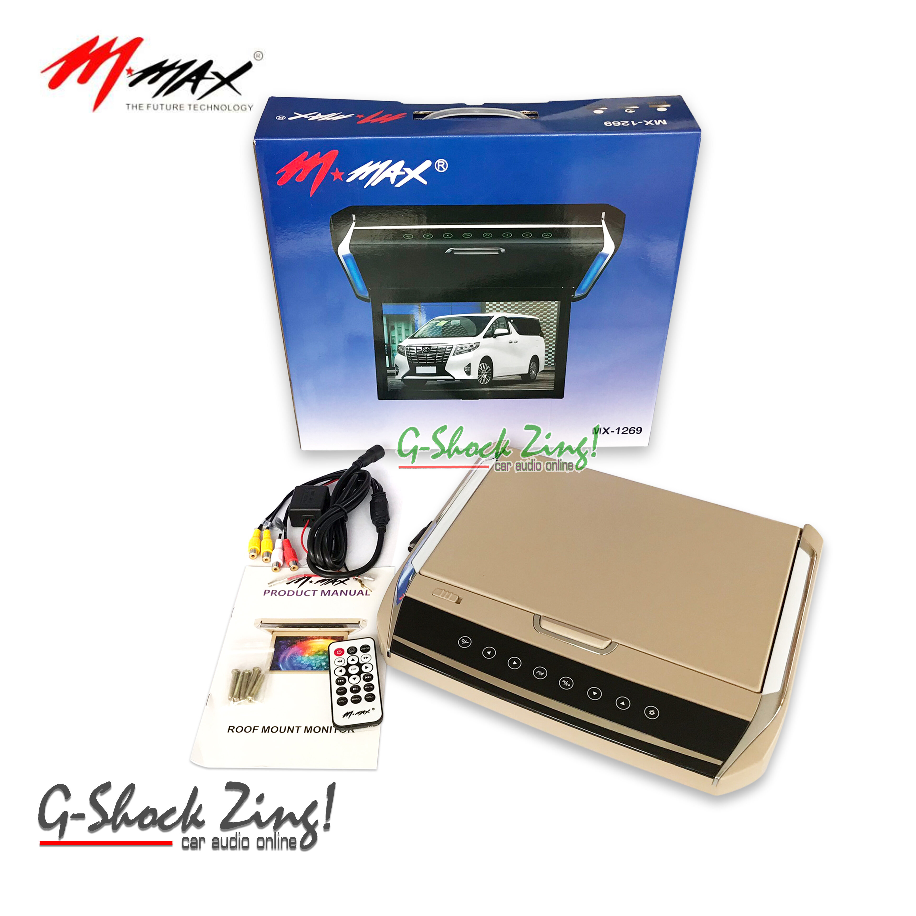 Mmax จอเพดาน /จอหลังคา/ ขนาด12.1นิ้ว แบบบาง ช่องต่อ HDMI input/LED/HD/AVinput/ไฟเพดาน/ TFT ความละเอียดสูง Roof Mount Monitor M-max รุ่น MX-1269 (สี Beige)