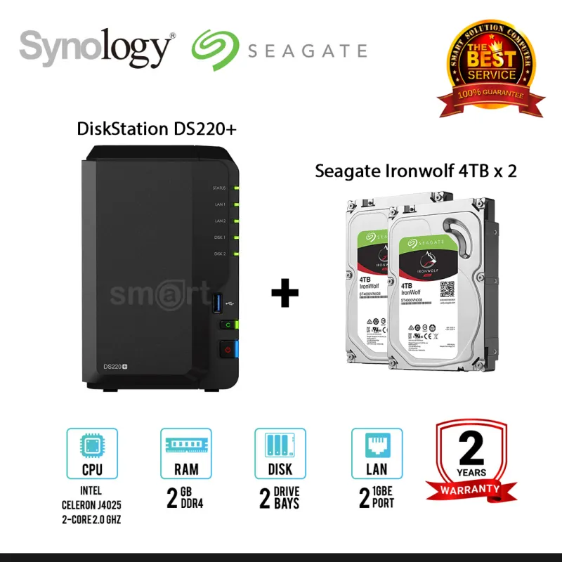 ภาพหน้าปกสินค้าSynology DS220+ 2-bay NAS + 2 x Seagate Ironwolf 4TB/6TB/8TB จากร้าน Smart Sol Computer บน Lazada