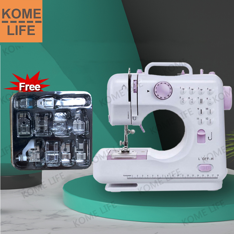 KOME LIFE จักรเย็บผ้าไฟฟ้าไร้สาย12 สีม่วง Electric sewing machine purple + ชุดชุดตีนผี 11 ชิ้น + ฟรี!! หลอดด้าย+กระสวย