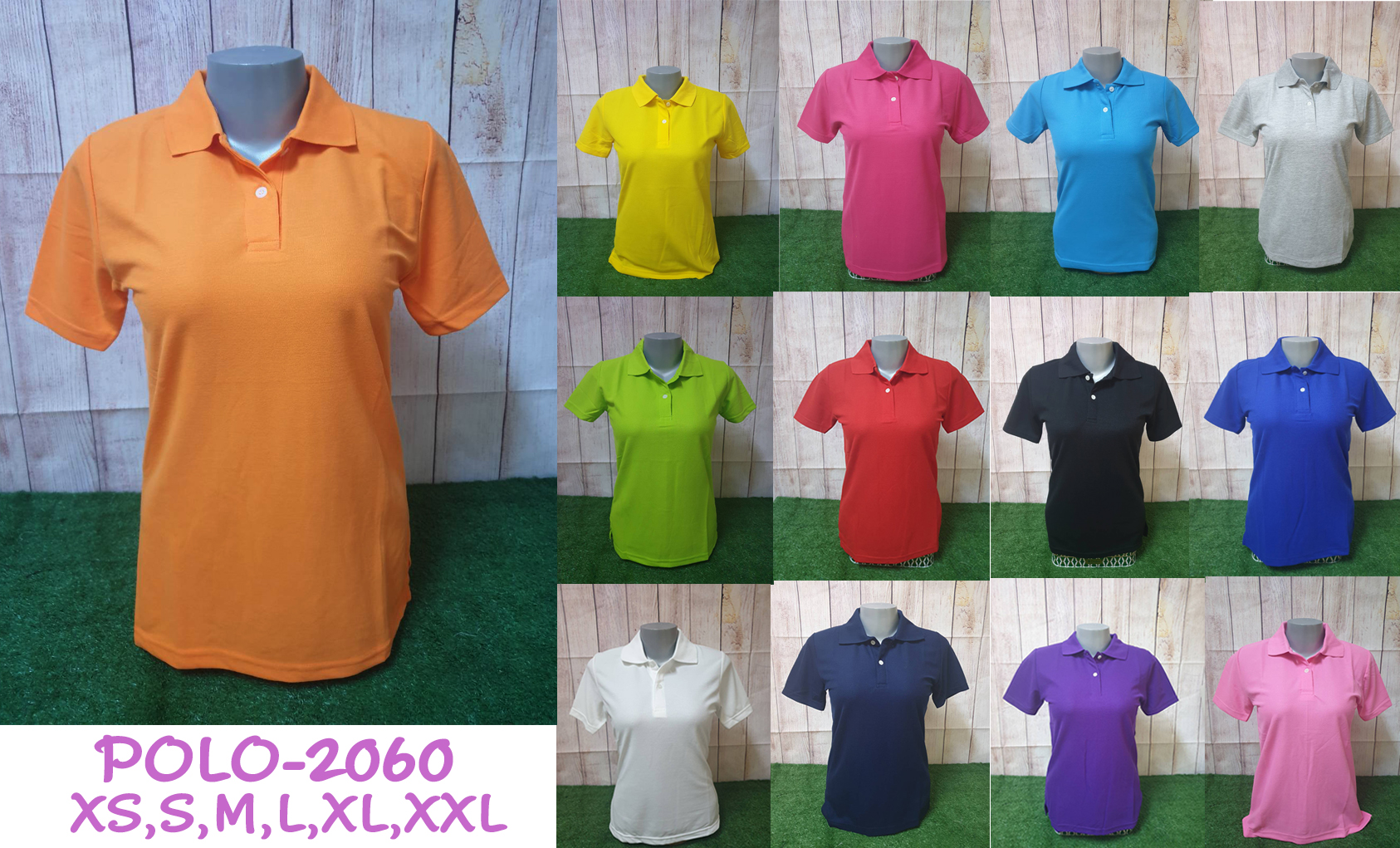 Polo-2060 เสื้อโปโลหญิง ทรงมาตรฐาน มีบริการงานปักโลโก้ งานรีดเฟร็ก ราคาส่ง  ผ้าจูติ ใส่สบาย ๆ ทรงสวย