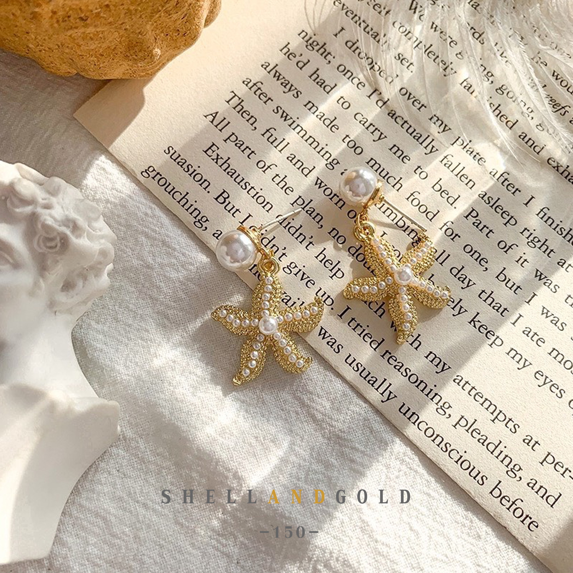 Pearl starfish hanging earrings - ต่างหูมุกปลาดาวแบบห้อย