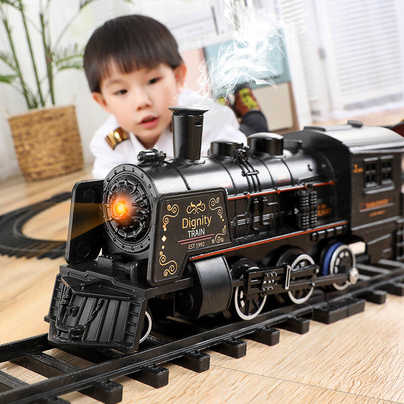 ของเล่นเด็ก รถไฟ ใหม่ รถไฟฟ้าบังคับของเล่นเด็ก ควบคุมระยะไกล รุ่นรถไฟพลังไอน้ำ RC จำลองเสมือนจริง Control Train Model Railway Set Trains Dynamic Steam RC Trains Set