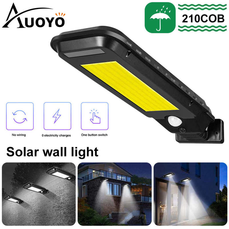 Auoyo Đèn Cảm Biến Chuyển Động Ngoài Trời 100/210 LED Năng Lượng Mặt Trời, Chuẩn Chống Nước IP65, Góc Quay Rộng 120 °, Đèn An Ninh Gắn Tường Với 2 Chế Độ Cho Sân Vườn, Cầu Thang, Ga-ra, Hành Lang, Hàng Rào Solar Wall Lights