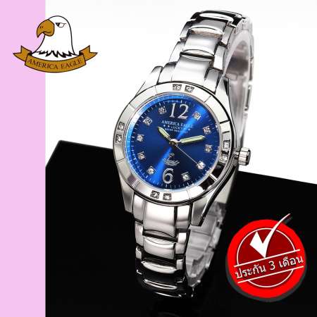 AMERICA EAGLE นาฬิกาข้อมือผู้หญิง สายสแตนเลส รุ่น AE013L - Silver/Blue AMERICA EAGLE นาฬิกาข้อมือผู้หญิง สายสแตนเลส รุ่น AE013L - Silver/Blue
