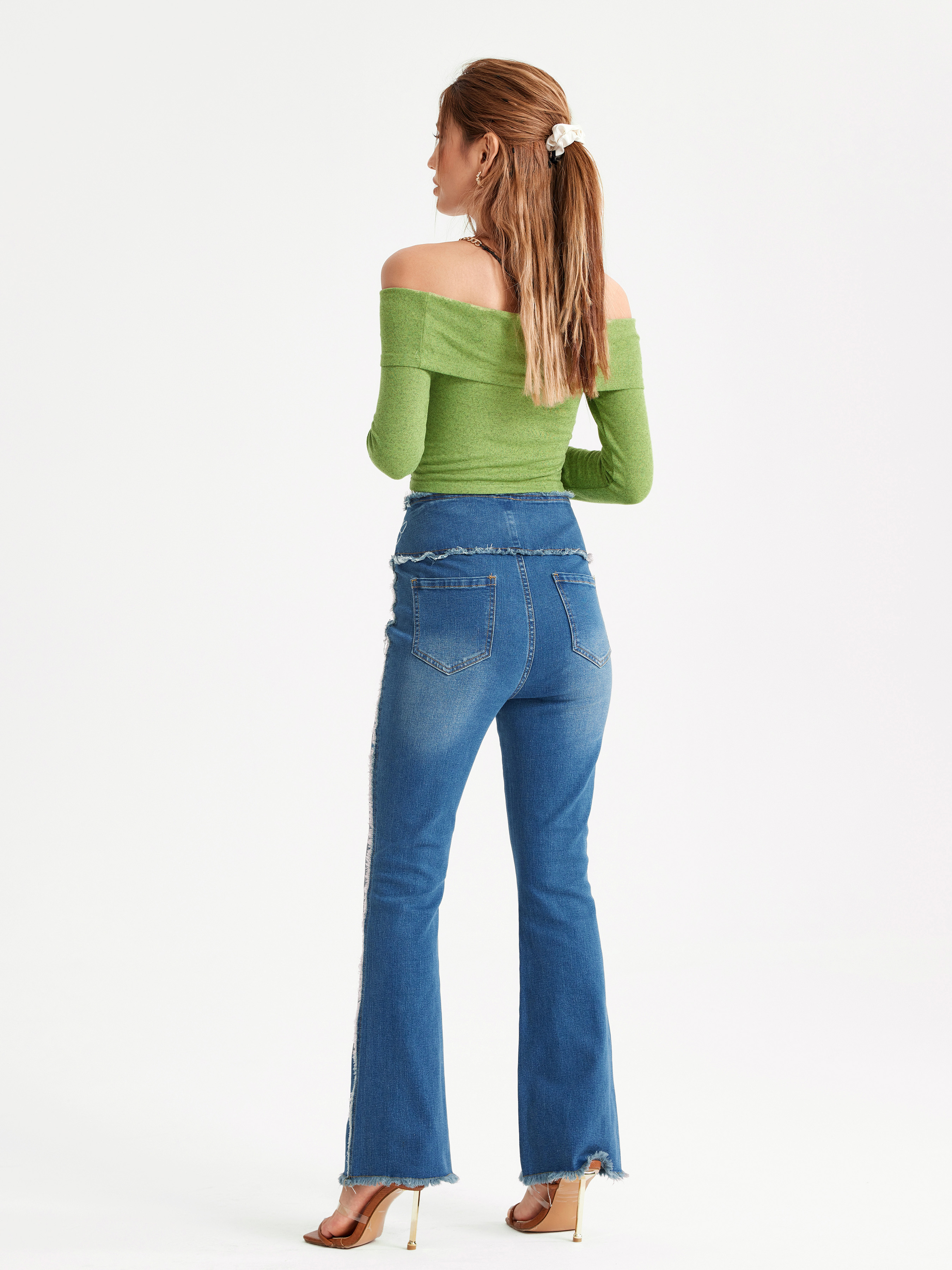 Cider Denim Butterfly Ripped Flare Leg Jeans กางเกงยีนส์ขายาวผู้หญิง ขา