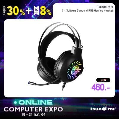 (หูฟังเกมมิ่ง) Tsunami M10 7.1 Surround Sound Software RGB Gaming Headset