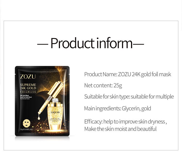 *พิเศษ ซื้อ 10 แถม 1แผ่น* มาส์กโซซู ซูพรีม 24k โกลด์ มาส์กเซรั่มทองคำ บำรุงล้ำลึก หน้าดูสดใส ไม่หมองคล้ำ  ZOZU Supreme 24k gold foil mask