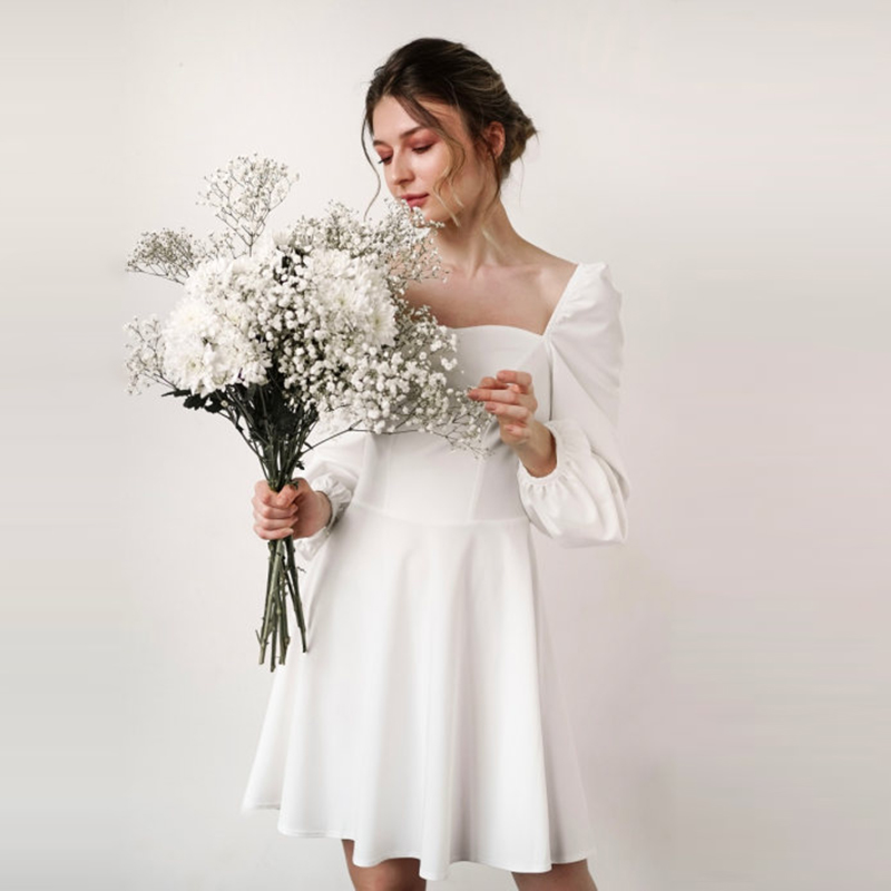 Nightclub Dresses For Women 2021 White Mini Puff Long Sleeve A-line ...