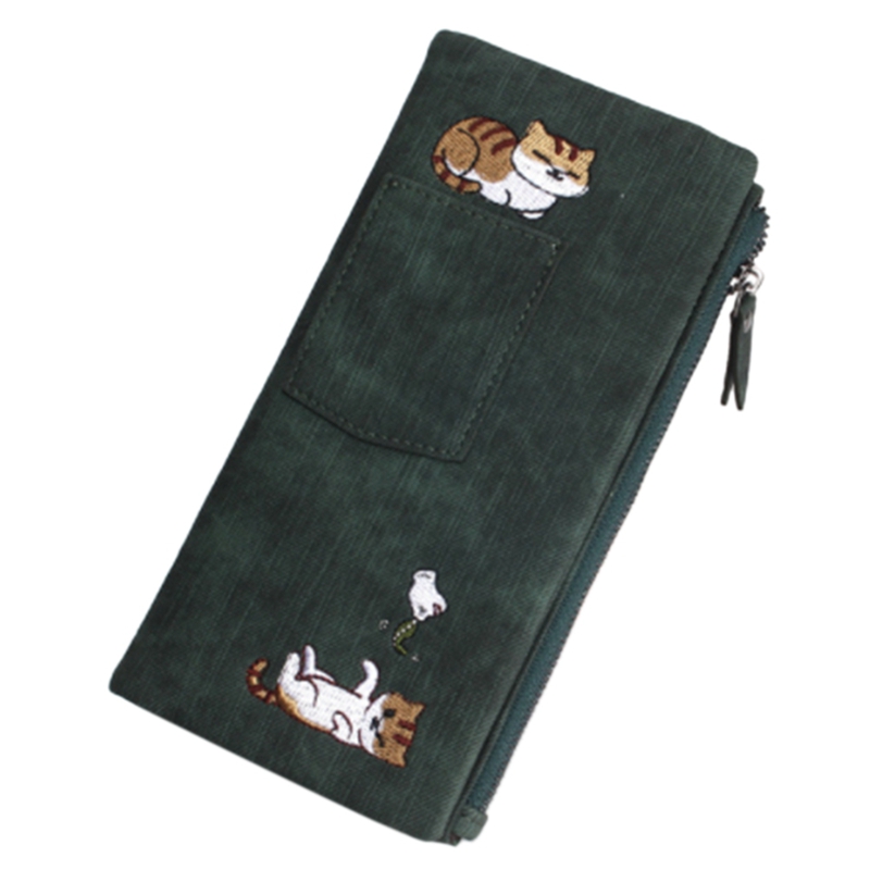 Cute Cat Jeans Style Women Wallet Long Zipper Girl High Grade Pu Leather Phone Case Female Card Holder Wallet
