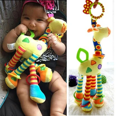 Kuapnny Cute Infant Baby Development Soft Giraffe Animal Handbells Rattles Handle Toys