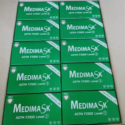 หน้ากากอนามัย Medimask เกรดการแพทย์ รุ่น ASTM F2100 Level 1 VFE 99% 3ชั้น 20กล่อง 1,000แผ่น Medimask For medical use 20boxes 1,000pcs
