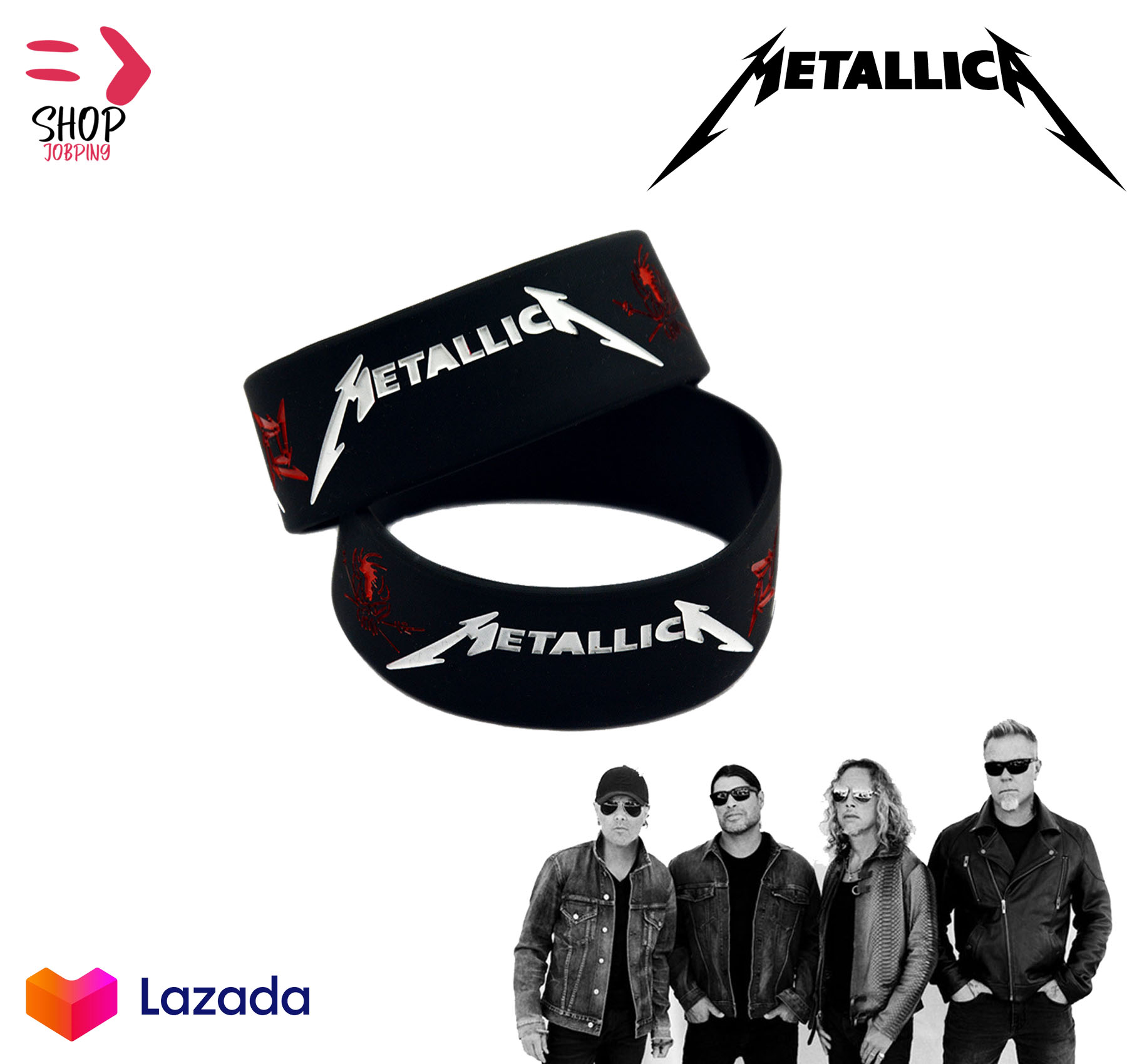 Metallica เมทัลลิกา ริสแบนด์  Wristband  วงเฮฟวี่เมทัลสัญชาติอเมริกัน ปั๊มลึกสีคมชัด วงดนตรี Wristband วงดนตรีร็อค สายรัดข้อมือ วงร็อค เดธเมทัล