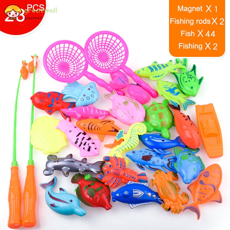 Magnetic Fishing Toy Set for Kids Fishing Games Outdoor Toys Rod Hook  Fishes with Inflatable Pool