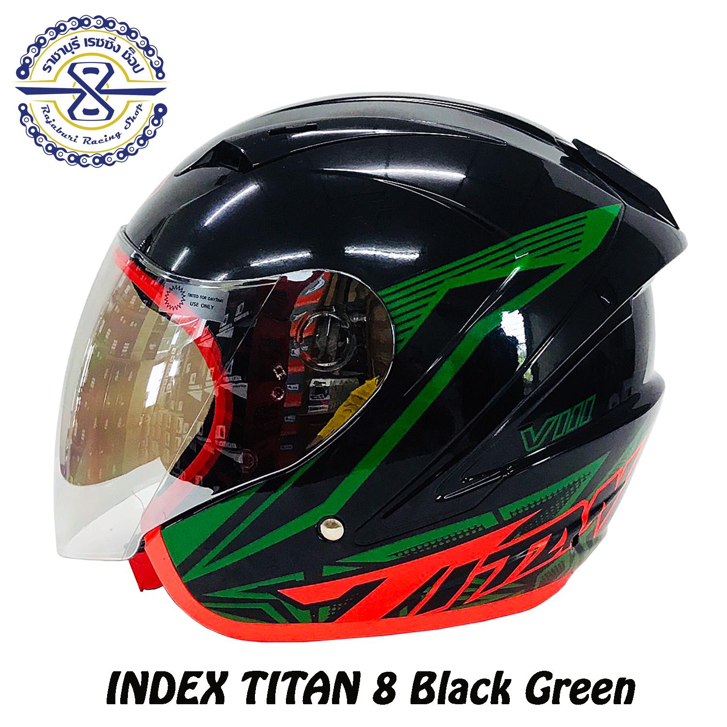 หมวกกันน็อค INDEX Titan 8 ( ไตตัน8 ) สีดำ-เขียว  **ส่งฟรี Kerry มีเก็บเงินปลายทาง**