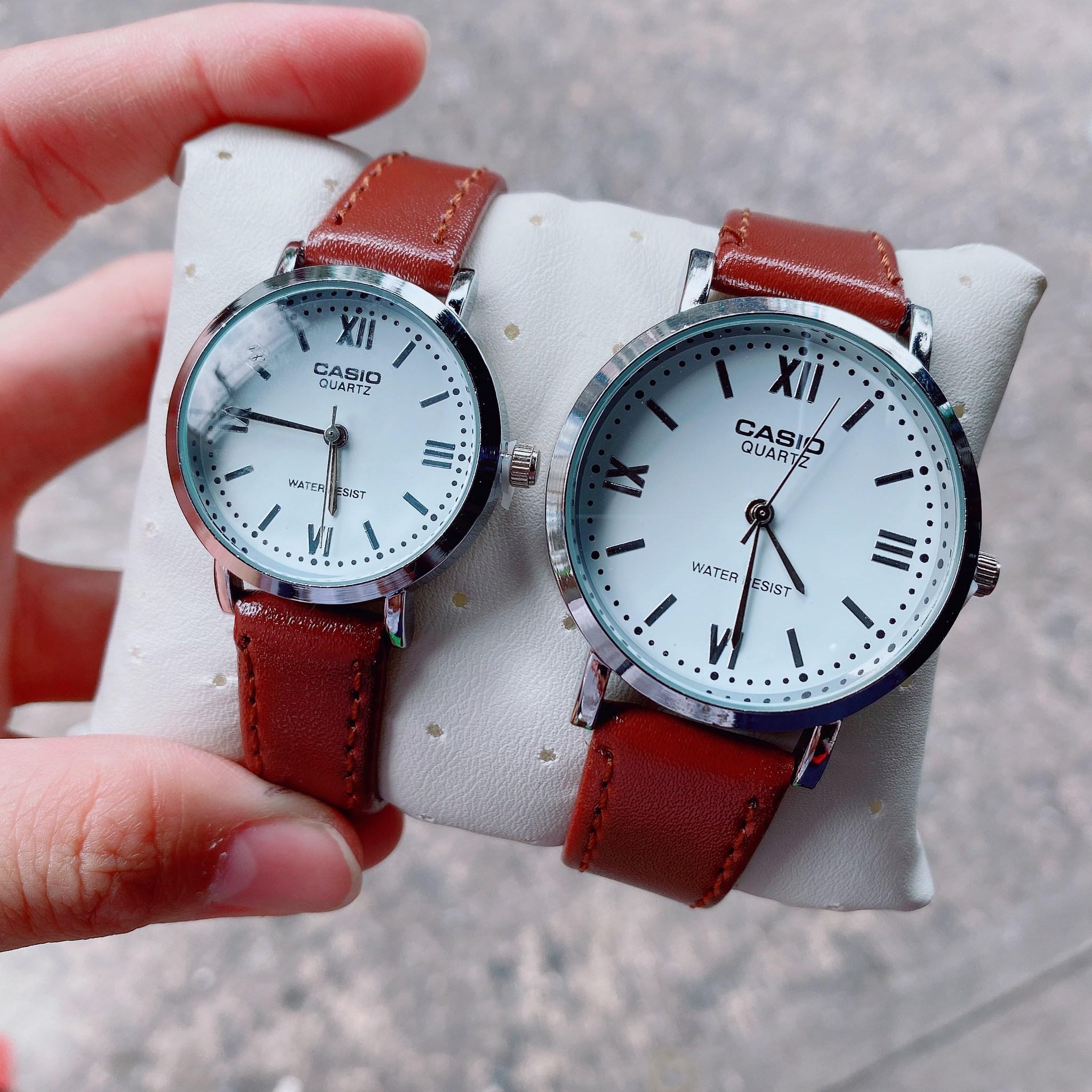 นาฬิกา Casio สายหนัง คู่รัก หน้าเลขโรมันสลับขีด  แถมฟรีผ้าเช็ด+เซ็ตเวลา