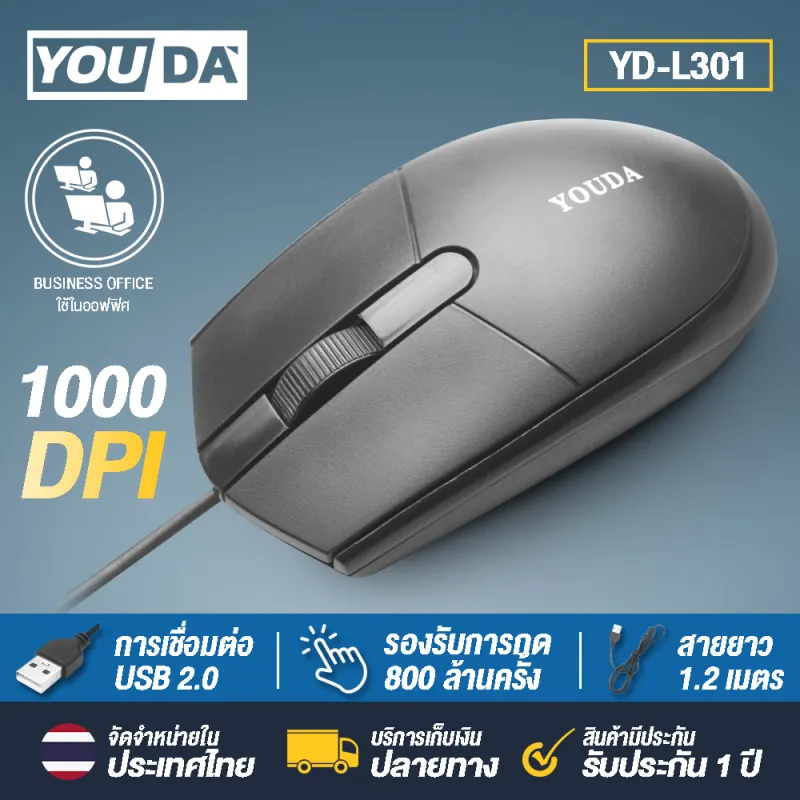 ภาพหน้าปกสินค้าYOUDA Optical USB Mouse 1000 DPI L-301 (เมาส์) Wired Mouse Computer mouse จากร้าน YOUDATH บน Lazada