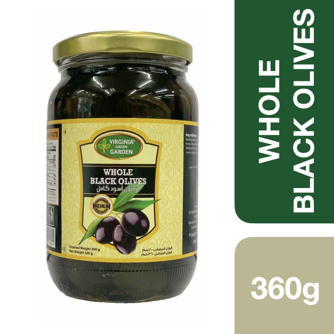Virginia Green Garden Whole Black Olives 360g ++ เวอร์จิเนียกรีนการ์เด้น มะกอกดำ เต็มเม็ด 360g