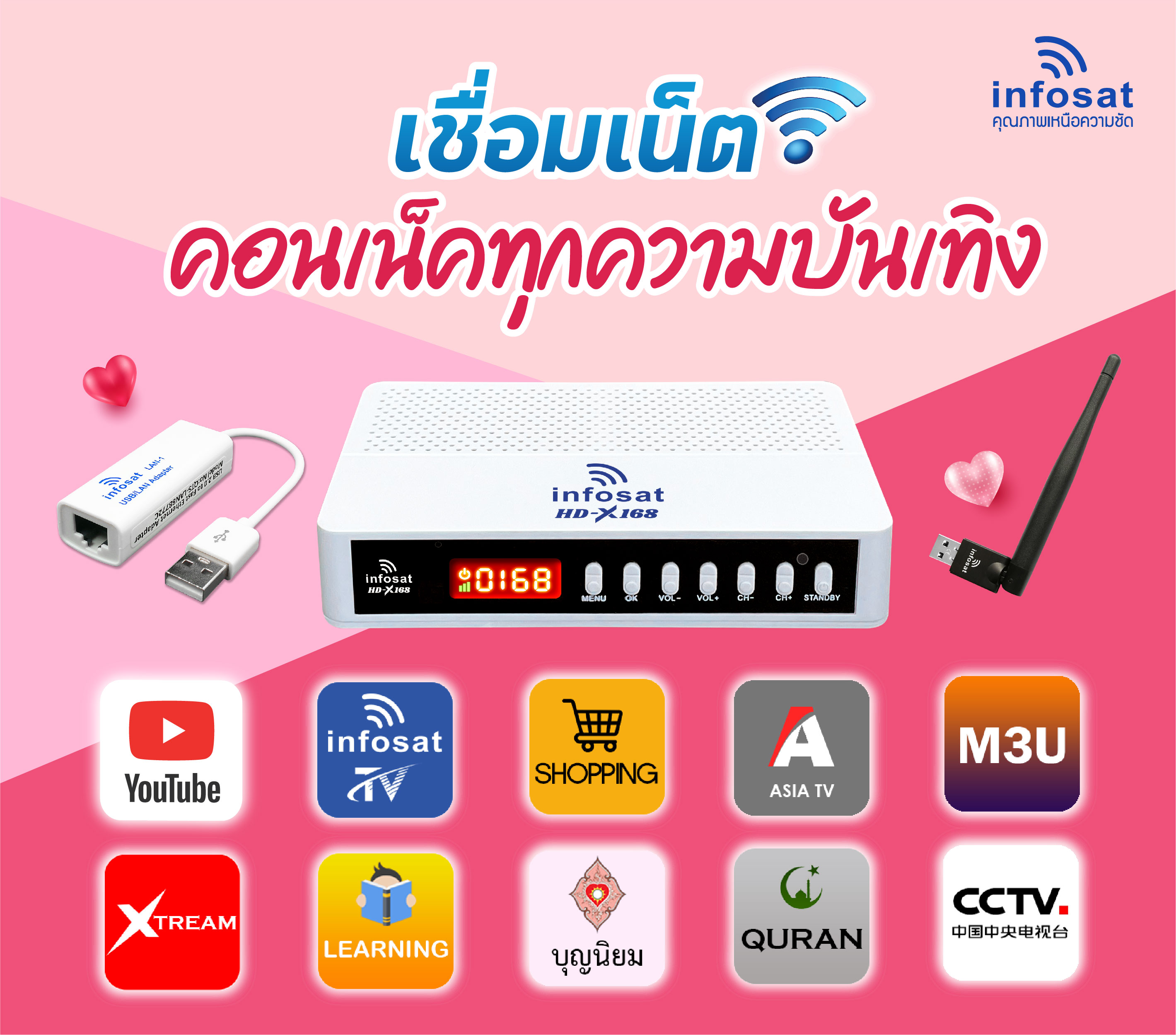 (กล่อง) infosat x168 hd กล่องทีวีดาวเทียม x ทีวีอินเทอร์เน็ต ส่งไวมาก ...