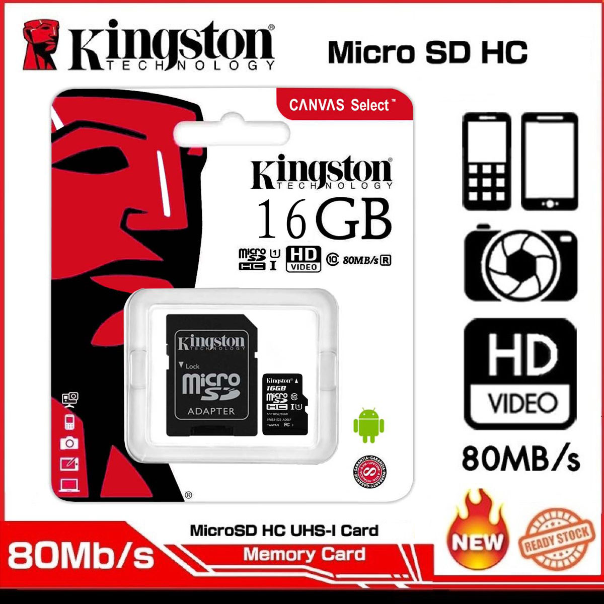 เมมโมรี่การ์ด Kingston memory card microSD Card 16GB Class 10 U1 A1 ...