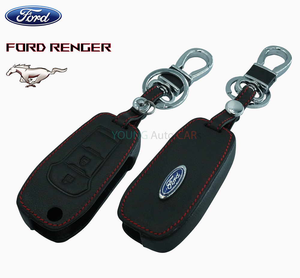 ซองหนังหุ้มกุญแจรีโมทรถยนต์  ซองหนังแท้ ซองรีโมท เคสกุญแจหนังแท้ ปลอกหนังกุญแจรถยนต์ ประดับยนต์ กุญแจรถ ฟอดร์ Ford รุ่น เรนเจอร์ Ranger ด้า