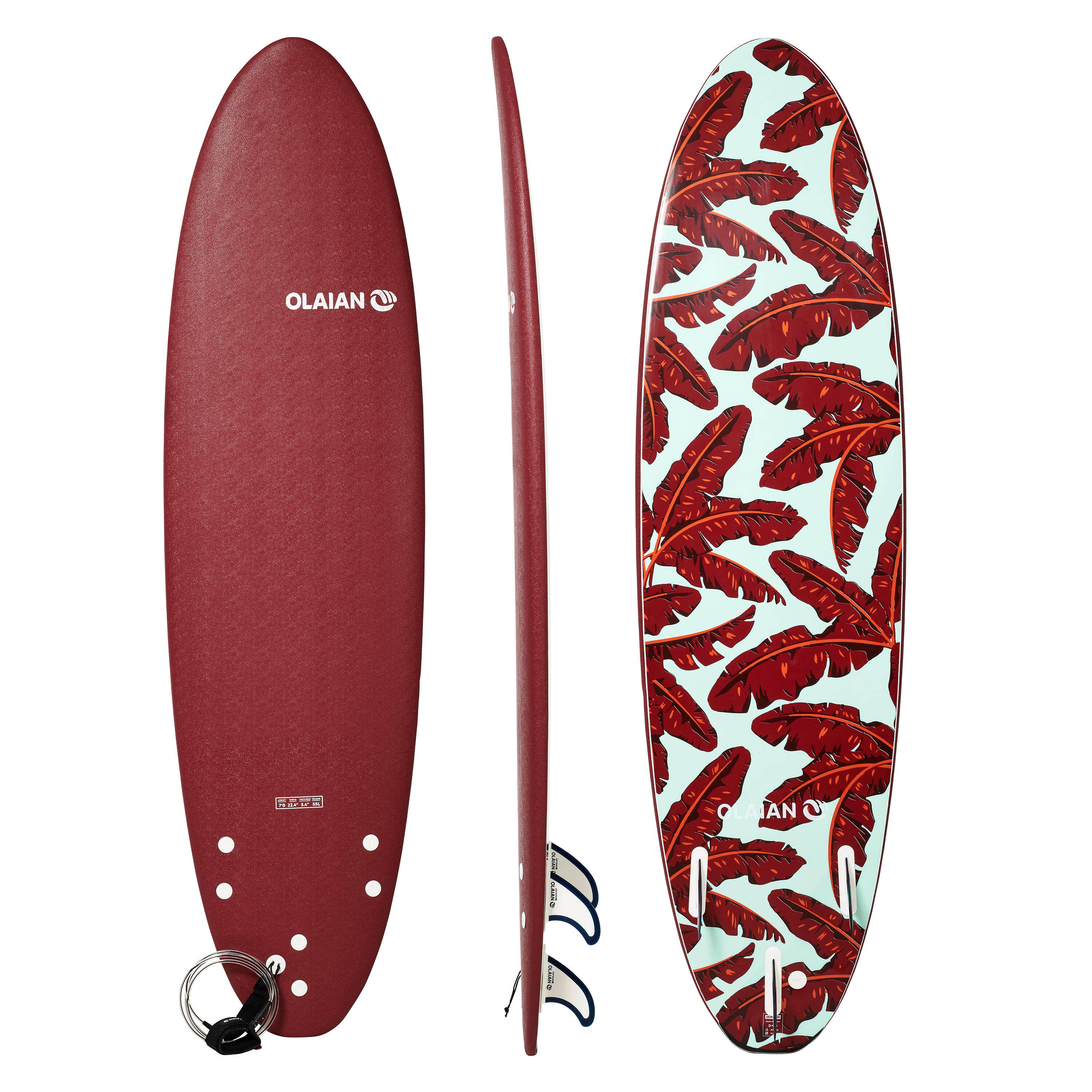 [ส่งฟรี ] SURFBOARD Surfing board เซิร์ฟบอร์ด กระดานโต้คลื่นโฟมรุ่น 500 ขนาด 7 ฟุต มาพร้อมสายโยง 1 อันและครีบ 3 อัน SURFBOARD Foam 500 7'. Supplied with a leash and three fins. surfskate surfboard fin wakeboard ของแท้ รับประกัน