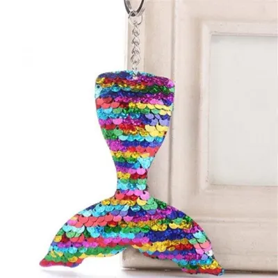 1 Pcs Glitter Sequins Mermaid Tail Key Chains Jewelry Key Keychain Gifts Bag Pendant Rings