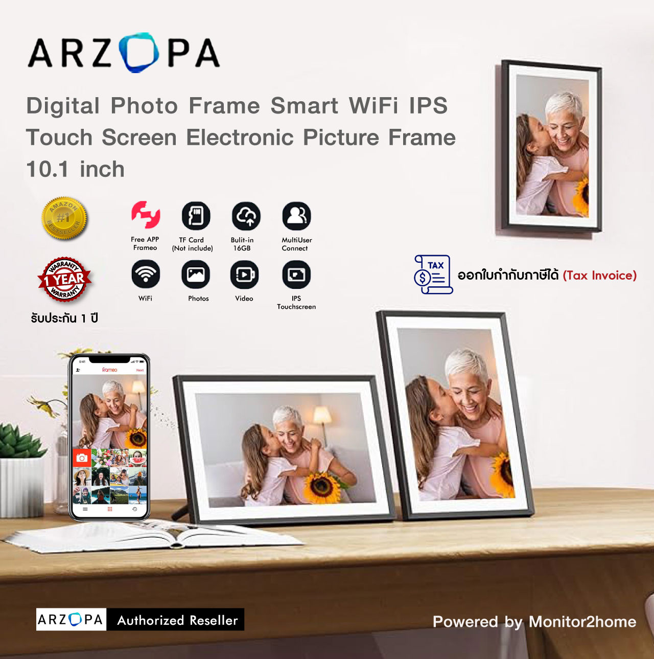 ARZOPA Frameo Digital Picture Frame 10.1 Inch Smart WiFi Digital Photo