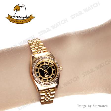 AMERICA EAGLE นาฬิกาข้อมือผู้หญิง สายสแตนเลส รุ่น AE085L - Gold/Black