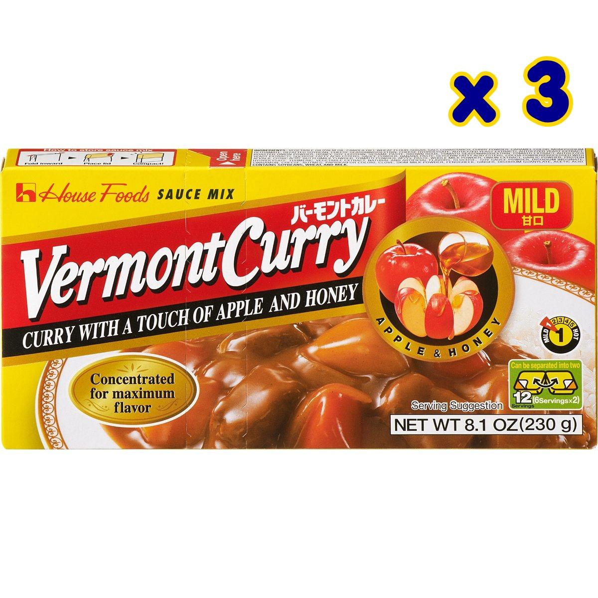Vermont Curry เครื่องแกงกะหรี่ ชนิด เผ็ดน้อย สำหรับ 12 ที่ ขนาด 230 กรัม จำนวน 3 กล่อง