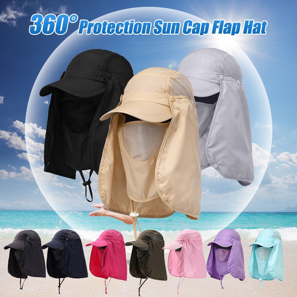 หมวกผ้ากันแดด หน้ากากบังแดดร้อน ระบายอากาศดี ปิดหน้าถีงคอรอบ 360 สามารถถอดที่ปิดหน้าและปีกได้ UPF50- sunproof  cover Cap
