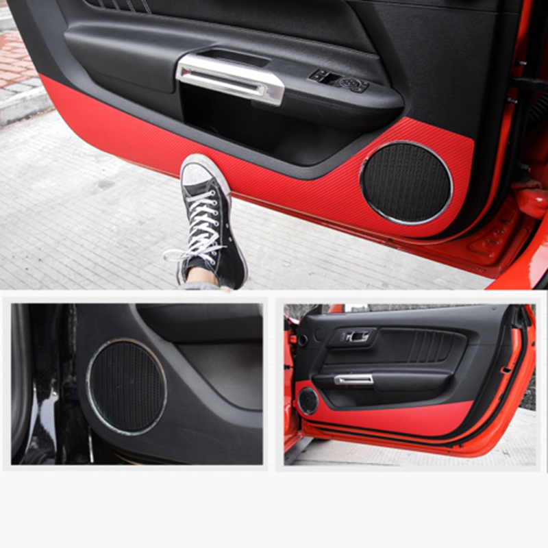 Car Interior Moldings ประตูคาร์บอนไฟเบอร์ Anti-Kick Anti-สกปรกสติ๊กเกอร์สำหรับ Ford Mustang 2015 2016