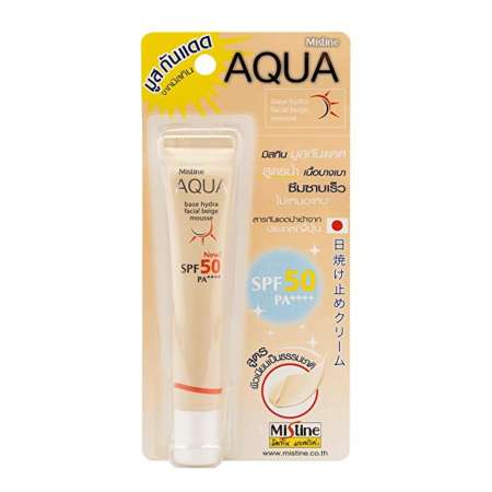 Mistine Aqua Base Hydra Facial Beige Mousse SPF 50 PA++++ 20 ml. ครีมกันแดดเนื้อมูสสูตรน้ำ กันแดดเนื้อบางเบา นำเข้าจากญี่ปุ่น 168 thai shop