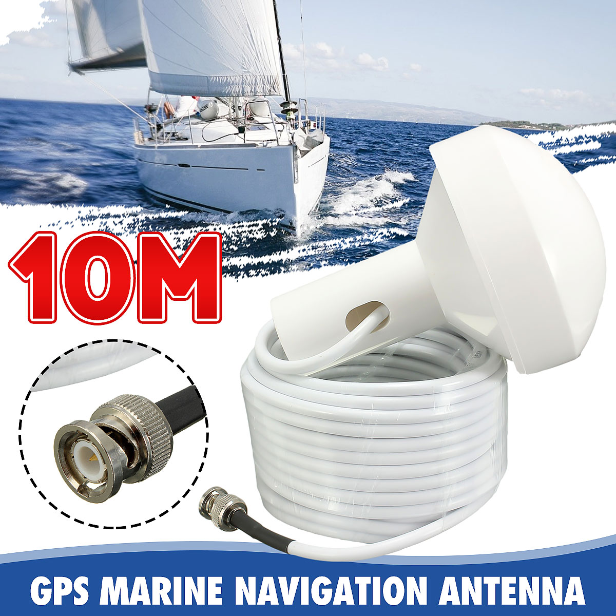 เสาอากาศ GPS Marine สำหรับ Garmin,ตัวเชื่อมต่อ Furuno BNC TNC ADAPTER 10 M สายเคเบิลสีขาว