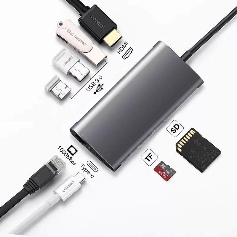 8 In 1 USB Type C Hub Hdmi Rj45 Lan Adapter For Macbook Pro Thunderbolt 3, USB C To Gigabit Ethernet Adapter USB-C Charger Port