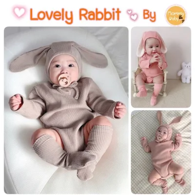 AMLovely​ Rabbit ชุดเซตบอดี้​สูท รอมเปอร์ แถมหมวก ถุงเท้าLovely Rabbit​