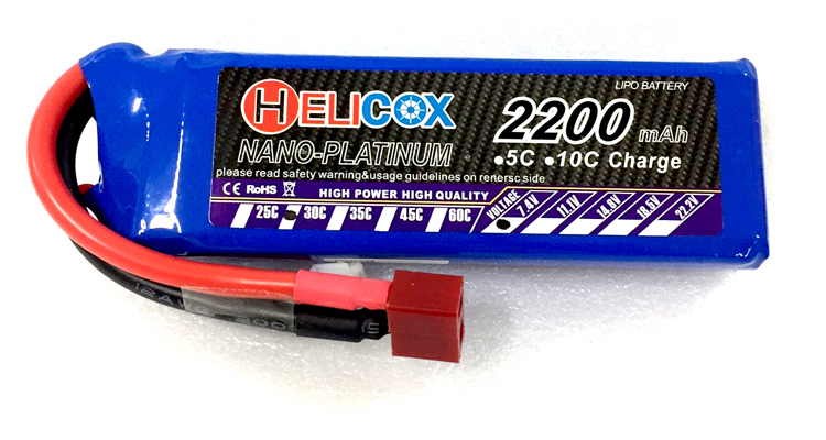 แบตเตอรี่ลิโพ Helicox 2200mah (7.4/11.1V)(2เซล/3เซล) 30C แบตลิโพ lipo สี 7.4v (2เซล) สี 7.4v (2เซล)ตัวเลือก รับเครื่องชาร์จ