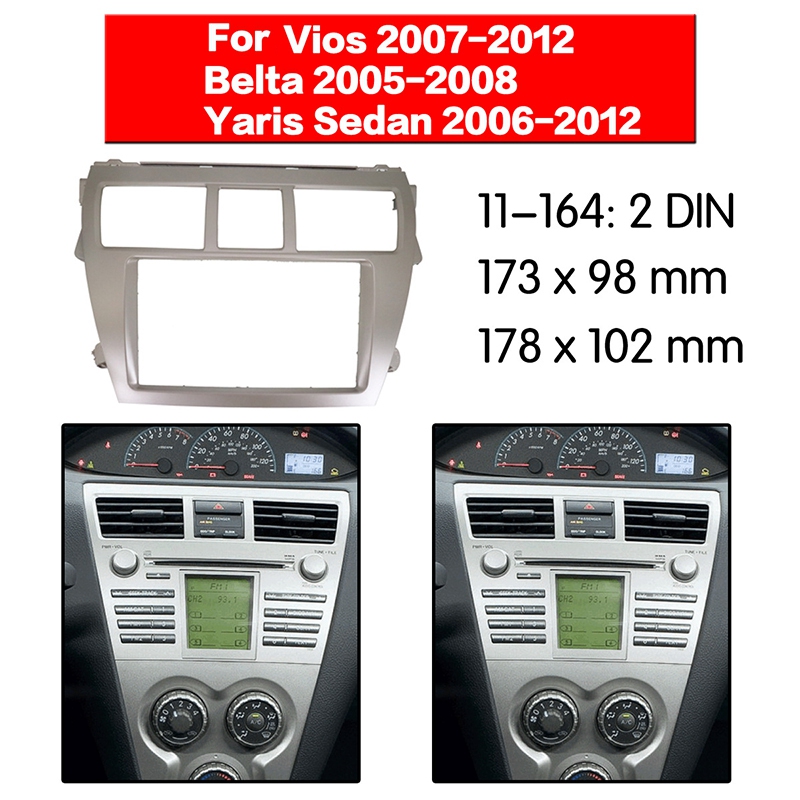 2เครื่องเสียงสเตอริโอ DIN รถยนต์เครื่องเล่นวิทยุ DVD กรอบ Fascia แผงสำหรับโตโยต้า Vios 2007-2012 Belta 2005-2008รถซีดานยาริส2006 +