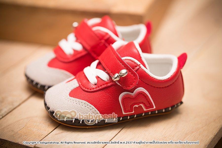 รองเท้าเด็ก รองเท้าผ้าใบหัดเดิน รองเท้าหัดเดิน สำหรับเด็กเล็ก พื้นยางเย็บ มีเสียงกระดิ่ง BP918 ไซส์ 13-18