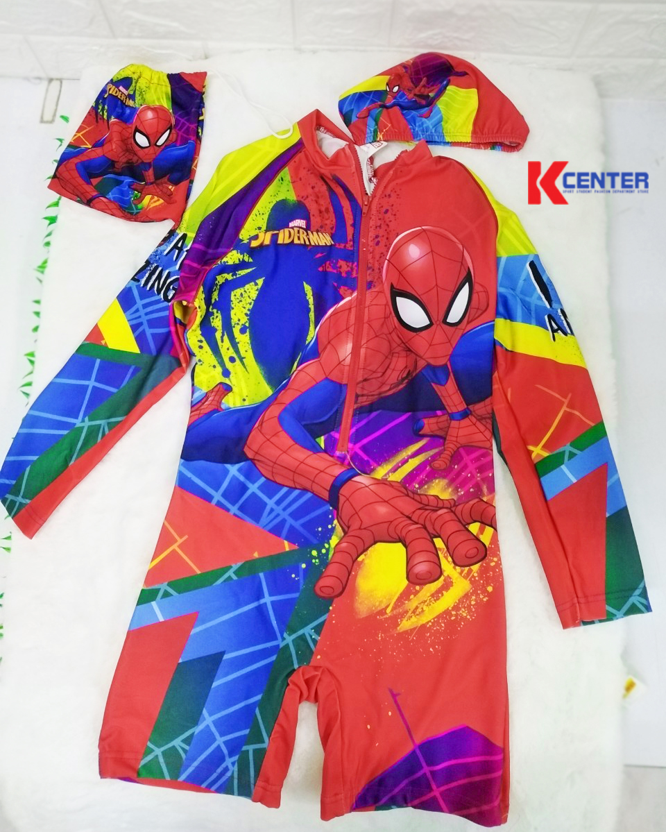 ชุดว่ายน้ำเด็กบอดี้สูทแขนยาว ลิขสิทธิ์แท้ Marvel Spiderman รุ่น SM-1505