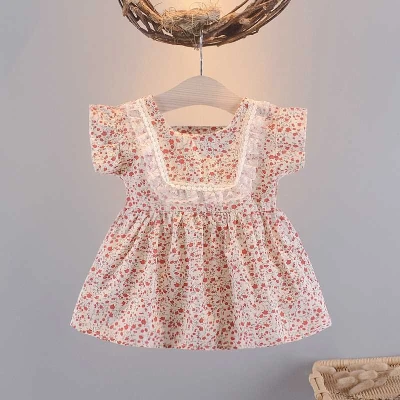 Baby girl dressเสื้อผ้าเด็กผู้หญิงกระโปรงแขนสั้นผ้าบางเย็นสวมใส่สบายชุดดอกไม้กระโปรงน่ารัก0~1~2~3ปี