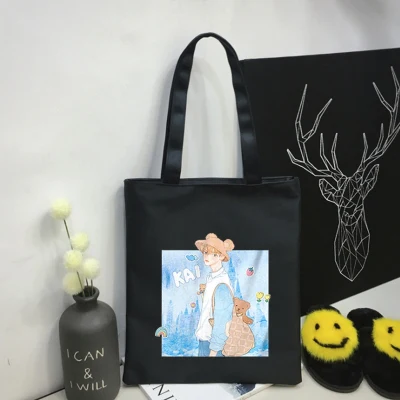 Kpop EXO Canvas Bag Creative Cartoon Tote Bag Reusable Handbag Women Shoulder Foldable Cotton Shopping Bags Eco friendly