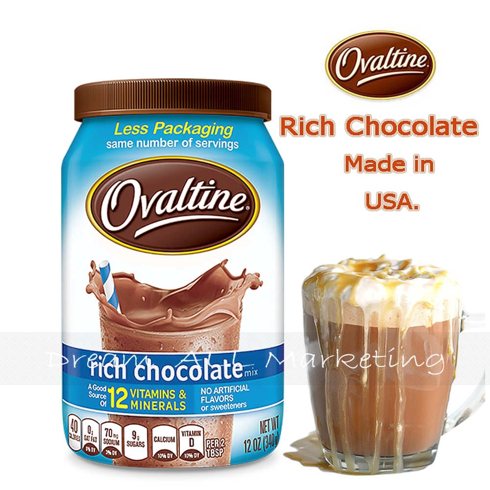 โอวันติน เครื่องดื่ม รส ช๊อคโกแลค จากUSA. ฟ้า ขนาด 340 กรัม Ovaltine Rich Chocolate