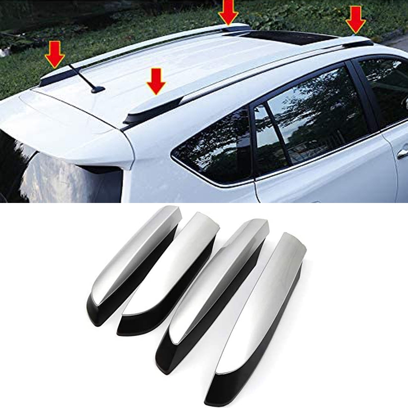 Roof Rack Rail End Cover, 4Pcs Roof Rack Cover Shell Cap Replacement for Toyota RAV4 XA40 2013 2014 2015 2016 2017 2018 Car Accessories Silver