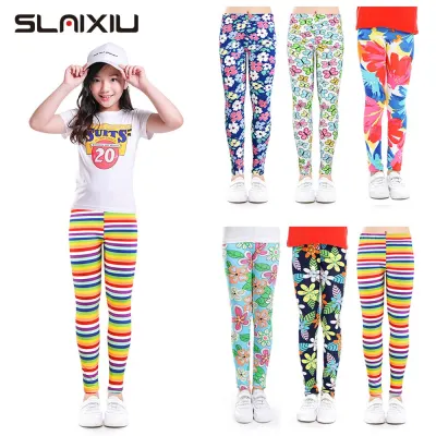 SLAIXIU Summer Girls Leggings Floral Print Soft Thin Teenage Girl Stretchable Pencil Pants for 2-13 Years Children's Trouser (1pcs)