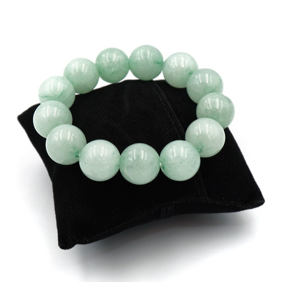 LUCKYSTONE หินสีนำโชค โทนสีเขียวอ่อน ขนาด 12 มม. สร้อยข้อมือหินแท้ by siamonlineshop