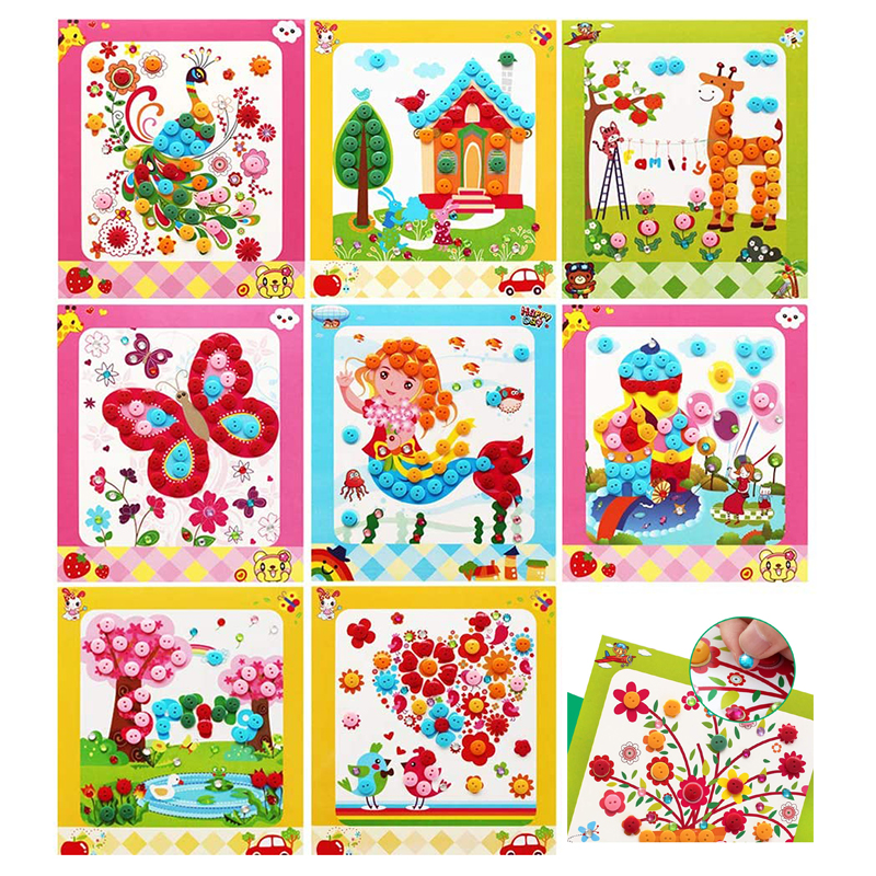 8Pcs Kids DIY Button Puzzle Stickers Cartoon Drawing Art Crafts For ...