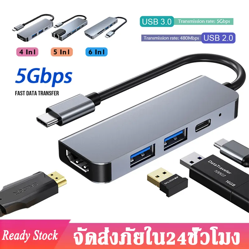 ภาพหน้าปกสินค้าUSB-C HUB Converter Adapter 4in1/5in1/6in1 อะแดปเตอร์ฮับ USB 3.0 Type C to HD USB Hub RJ45 for MacBook Pro Nintendo H P30/P20 Samsung USB C Adapter การ์ดรีดเดอร์ A75 จากร้าน PhoneAcc_Thai บน Lazada