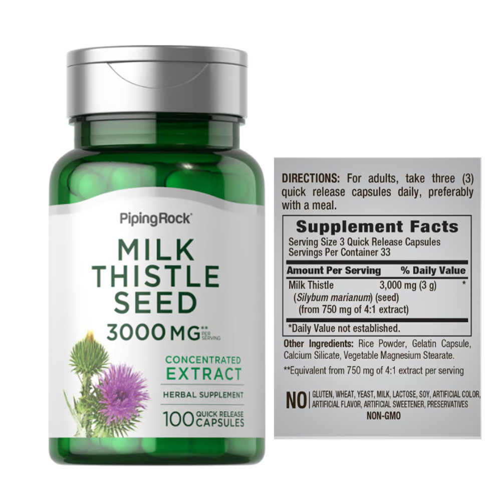 PipingRock Milk Thistle 3000 mg 100 Quick Release Capsules มิลค์ทิสเทิล